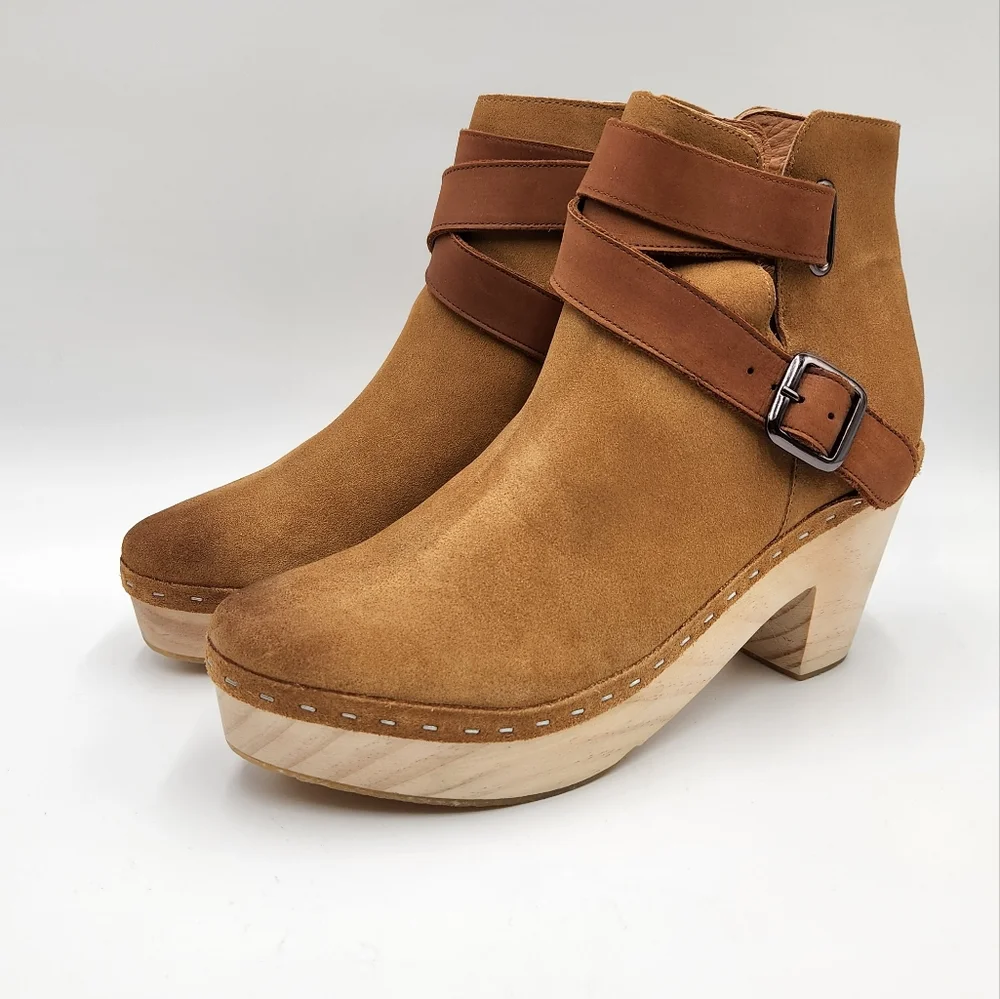 Free People Bungalow Size 41 Clog Boots Sand Brown Suede Strappy